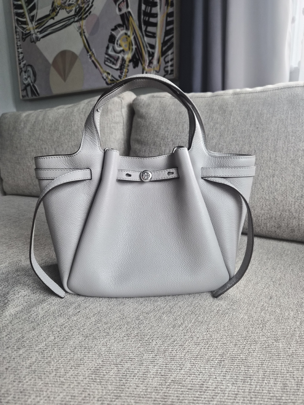 Tory Burch Small Romy Tote Light Gray